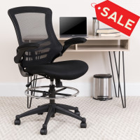 Flash Furniture BL-X-5M-D-GG Mid-Back Mesh Drafting Chair with Adjustable Foot Ring and Flip-Up Arms in Black